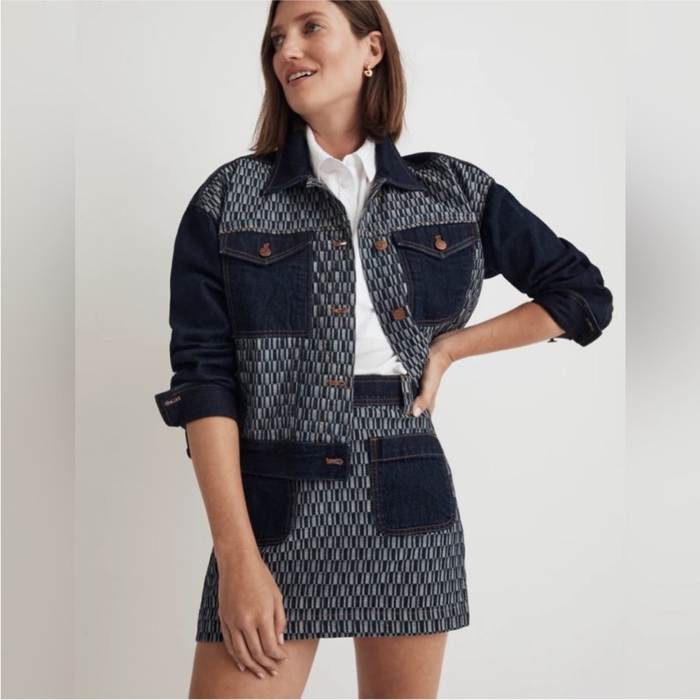 Madewell Striped Denim Cropped Jacket/Skirt Set in Genova Wash - Large/29
